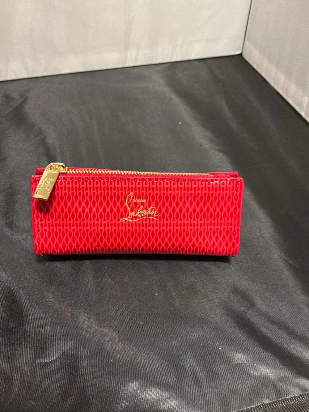 Christian Louboutin Red Textured Zip Cosmetic Pouch